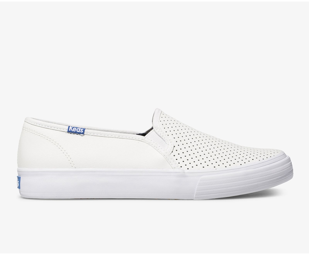 Slip Ons Keds Mujer Blancos - Double Decker Perf Cuero - 9456-GYDIP